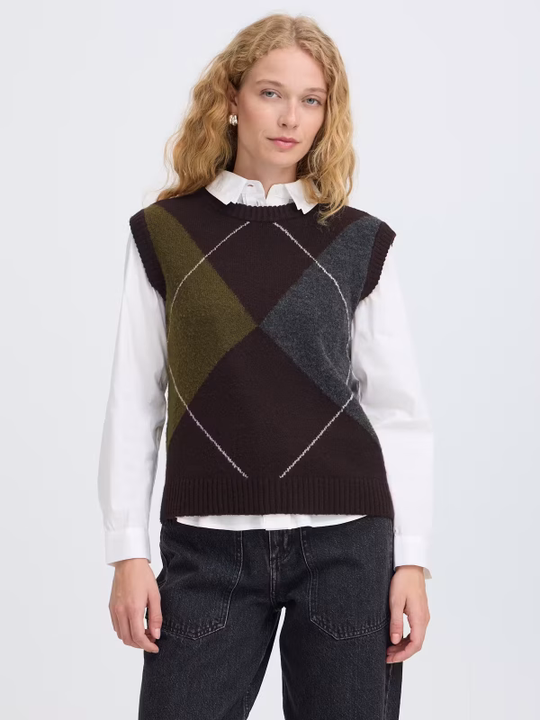 BYOSMILLA Gilet a maglia in fantasia a losanghe
